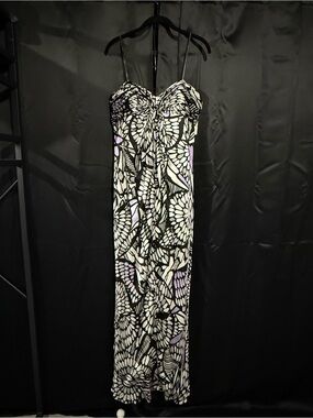 Laundry By Shelli Segal Black, White & Lavender Floral Print Maxi Dress